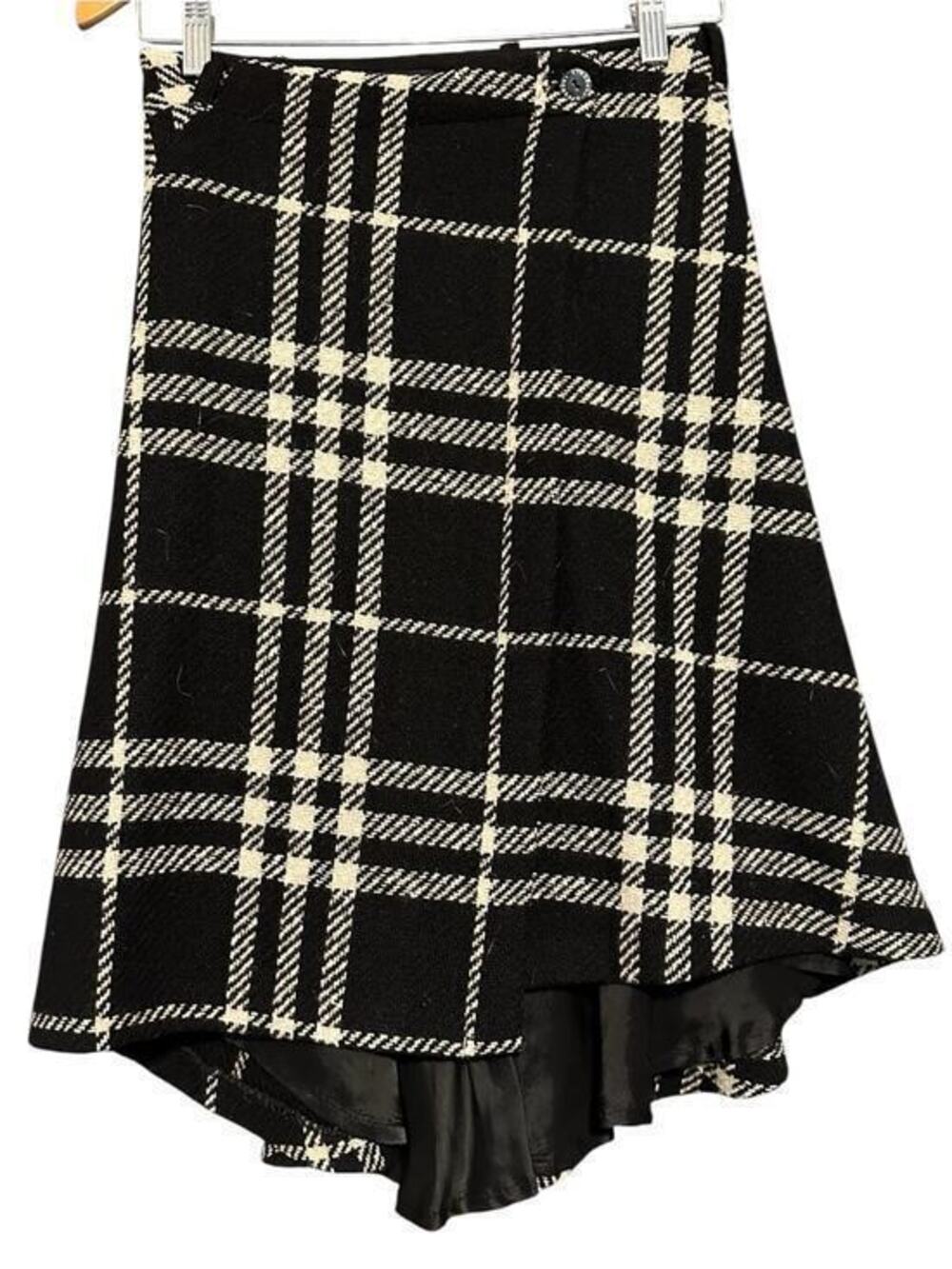 Burberry Girls Size 12 Black Cream Asymmetrical Plaid Wool Midi Skirt